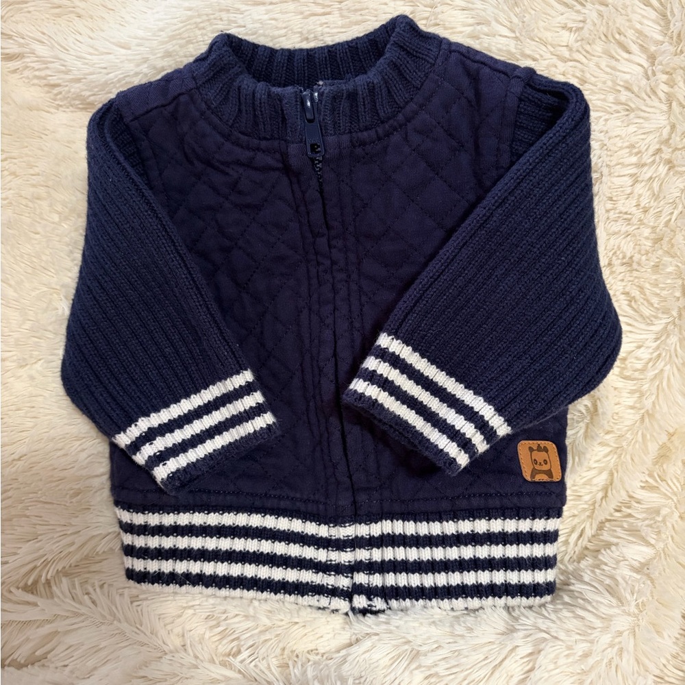 Gymboree Baby Quilted Lined Sweater Jacket Front Zip Size 0-3 months - Navy Blue
